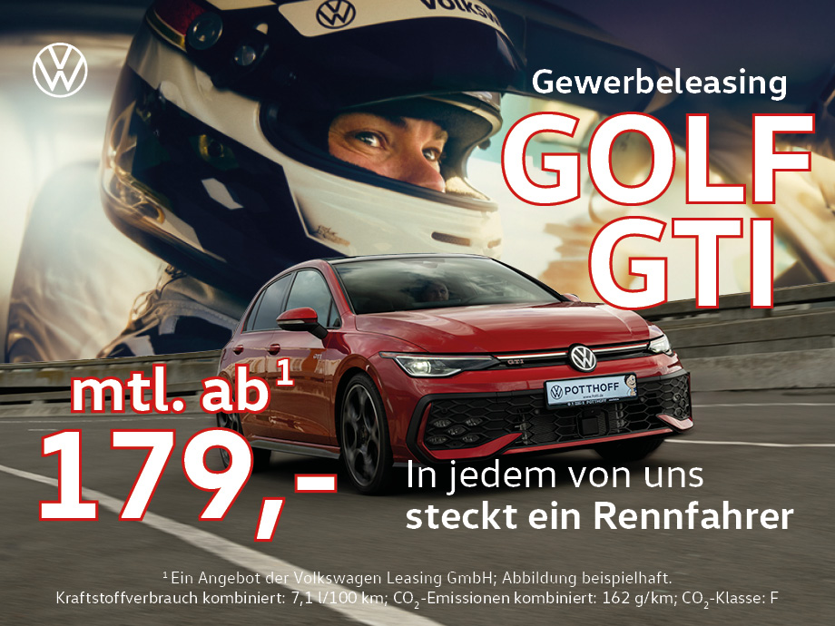 Der neue Golf GTI –  jetzt im Leasing für Gewerbekunden: 265 PS jetzt ab 179,- € mtl.¹