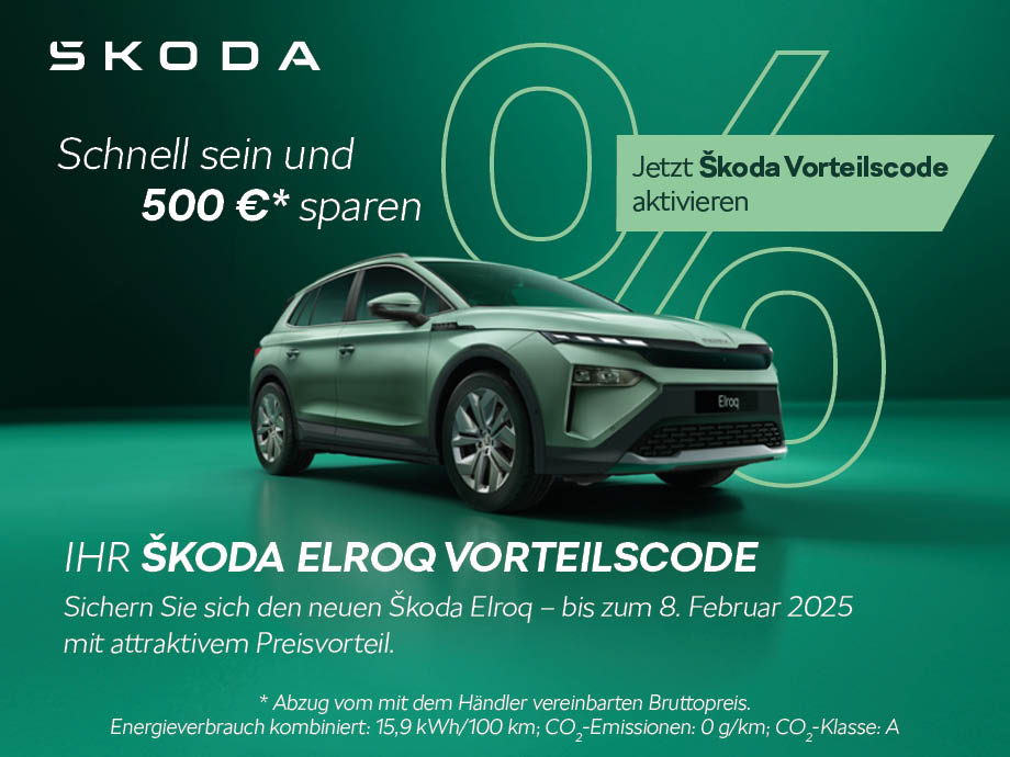 500,- € Cashback bei Bestellung des neuen Škoda Elroq – schnell sein lohnt sich!