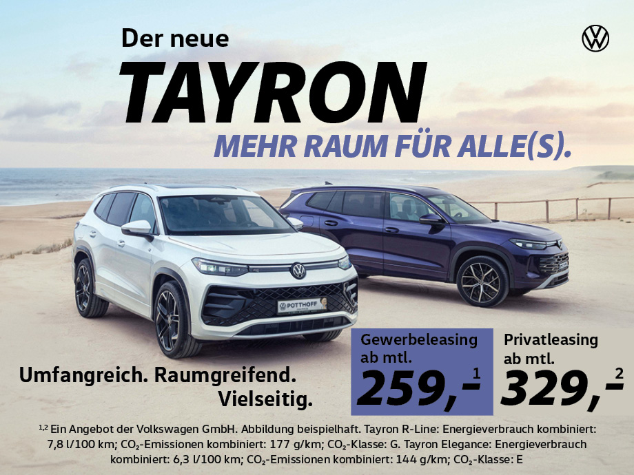 Jetzt zugreifen: Der neue VW Tayron im Privat- und Gewerbeleasing bereits ab mtl. 259,- €¹!