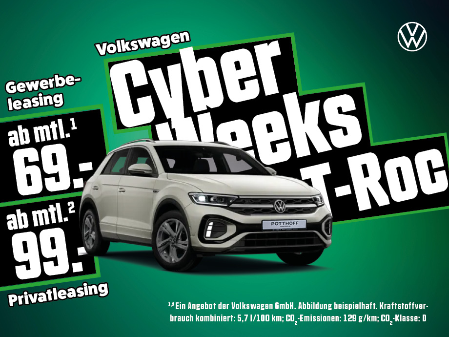 Volkswagen Cyber Weeks bei POTTHOFF – Finden Sie die besten Angebote für den T-Roc R-Line und T-Roc R!